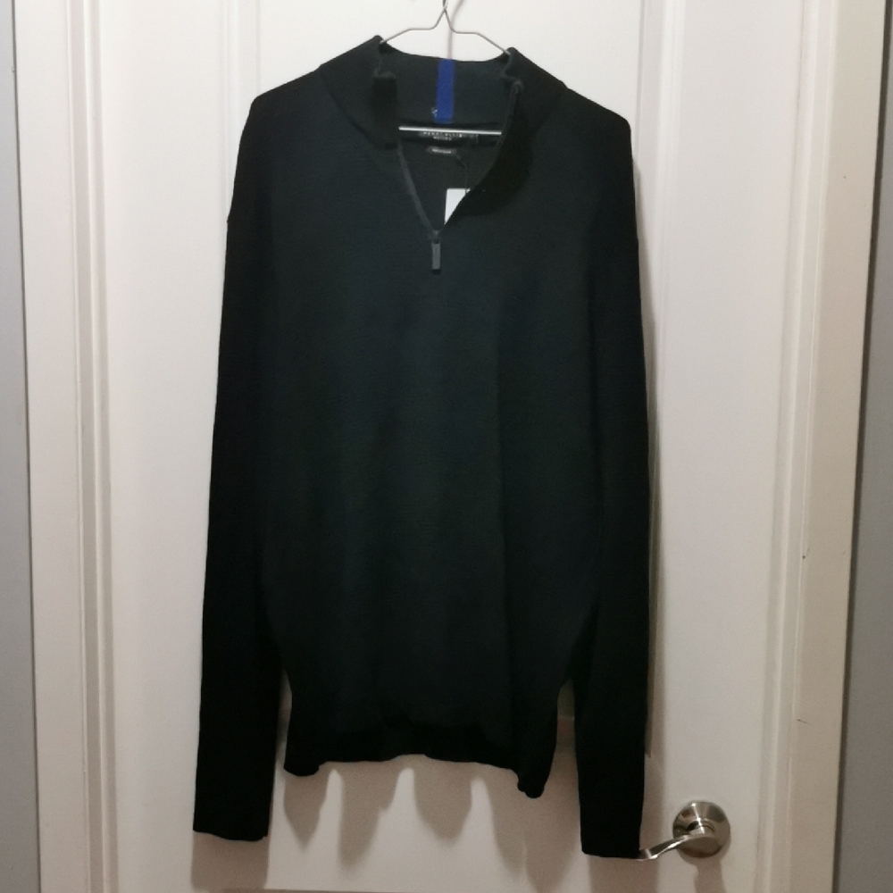 Perry Ellis Men's Classic Black Zip-Up Sweater.‎ Merino Blend